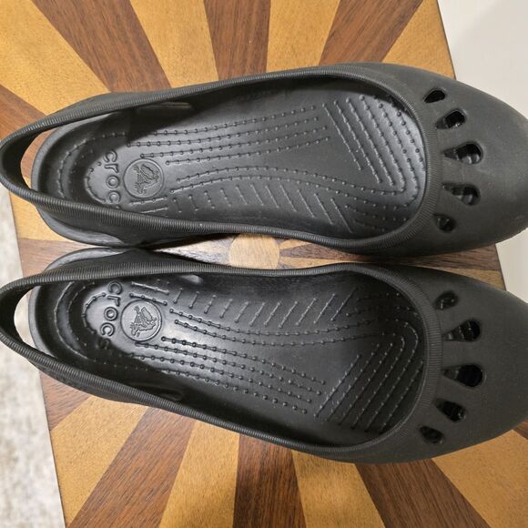 CROCS Kadee Ballet Flats Womens 7 Slip-On Shoes Sandals Mary Jane Black Rubber - Picture 11 of 14